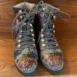 Anthropologie Cecilia New York Floral & Gold Combat Boots